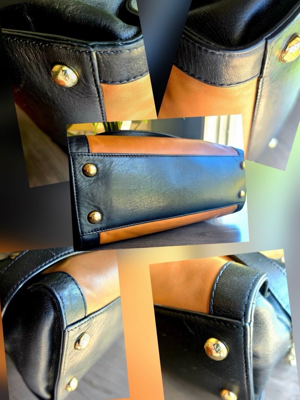 Michael Kors Tan and Black Leather Satchel with Gold Hardware - Picture 7 of 8